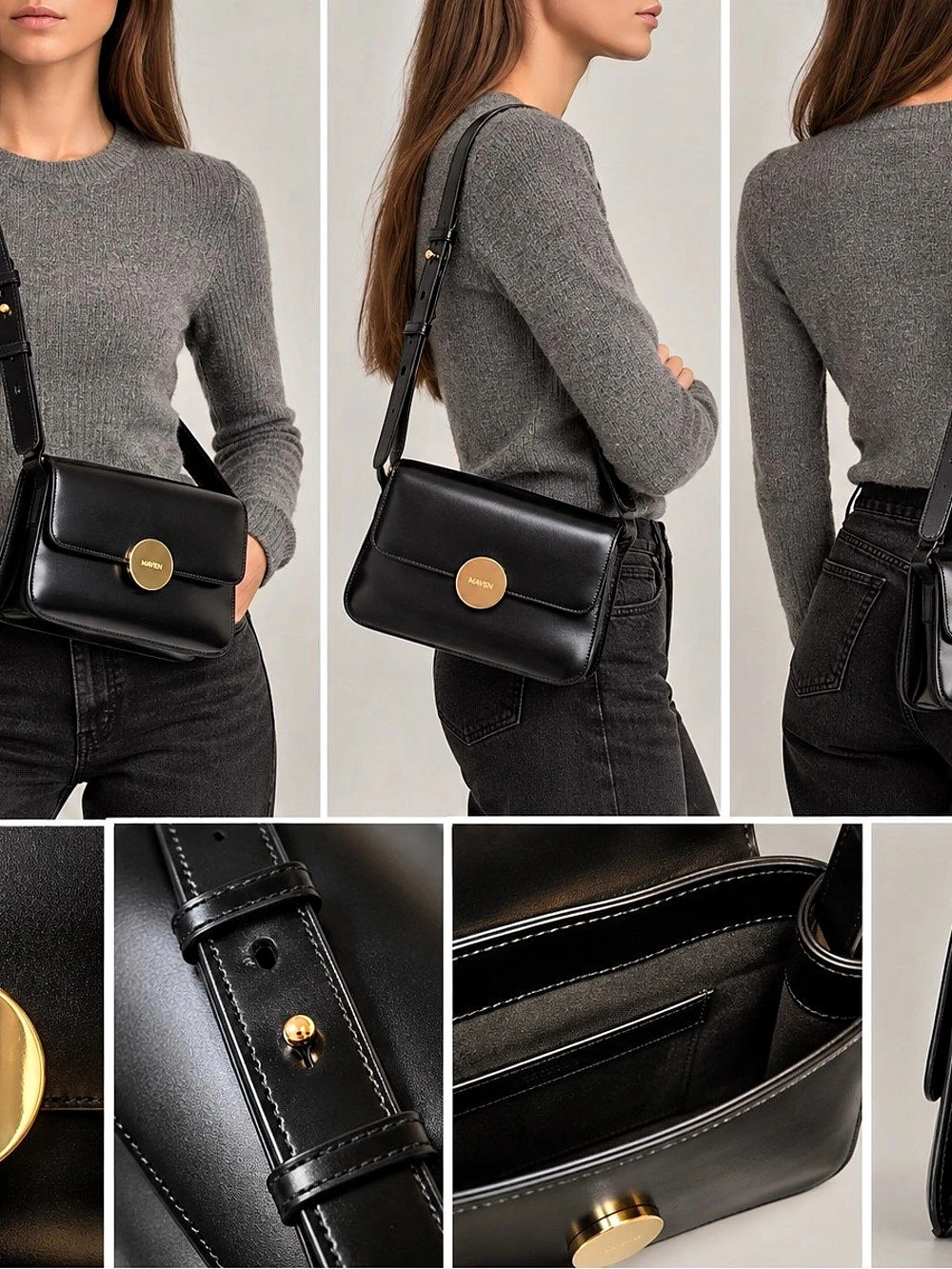 Maven Black Leather-Look Crossbody Bag